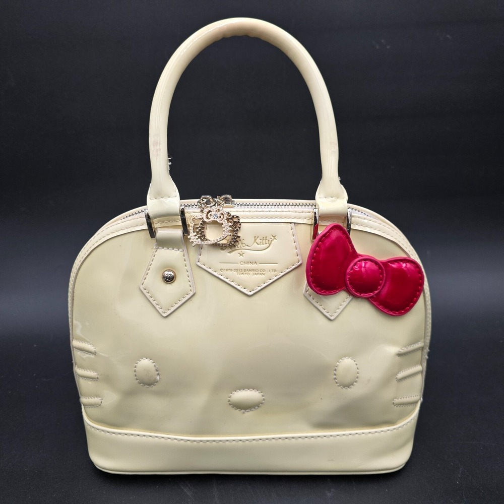 Hello Kitty Purse Sanrio Japan Patten Leather Hand Bag Yellow Cream